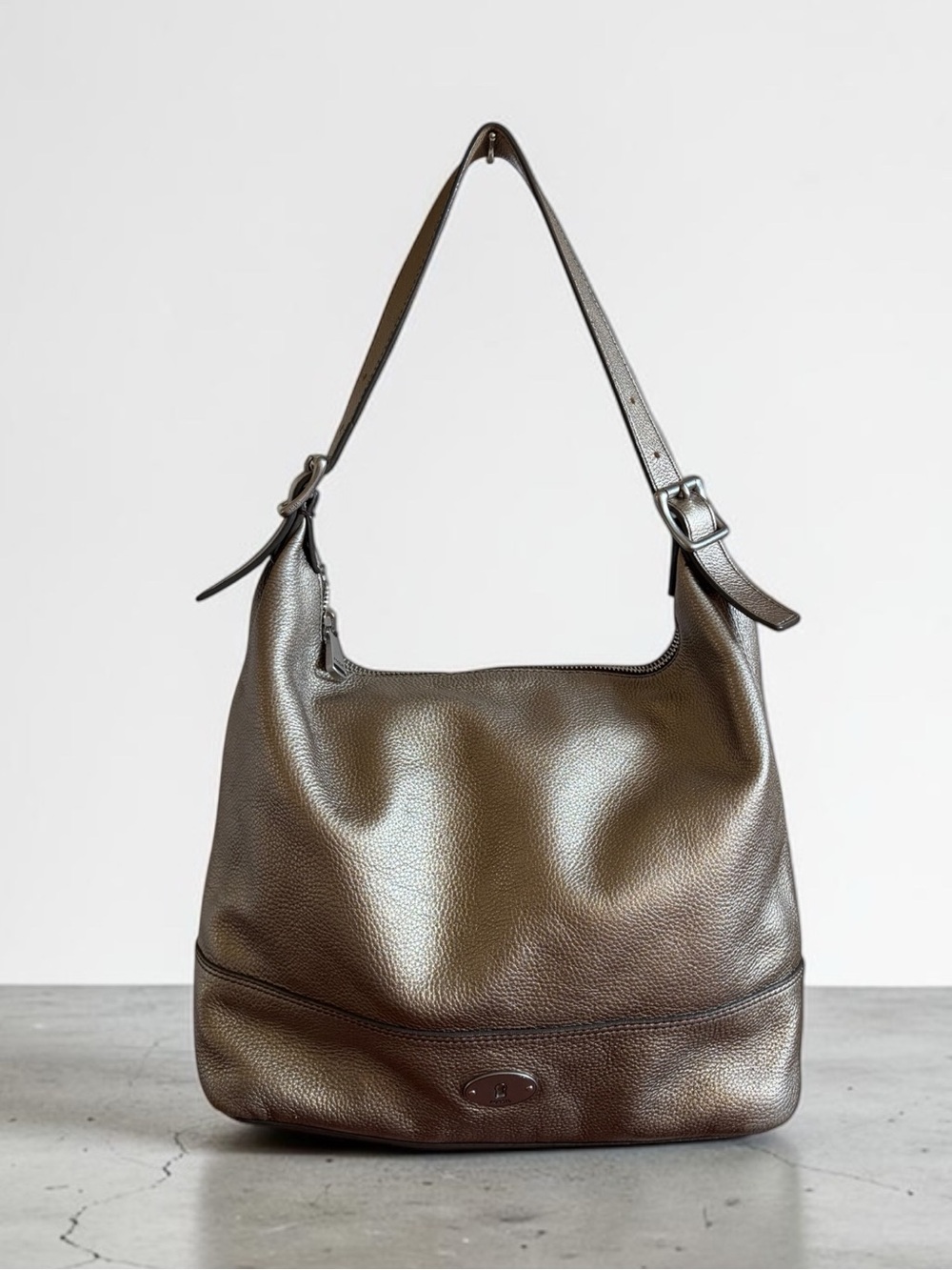 Fossil Metallic Bronze Gold Pebbled Leather Shoulder Hobo - Picture 14 of 15